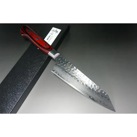 Sakai Takayuki 33-Layer VG10 Damascus Hammered Japanese Chefs Kengata-Santoku Knife 160mm