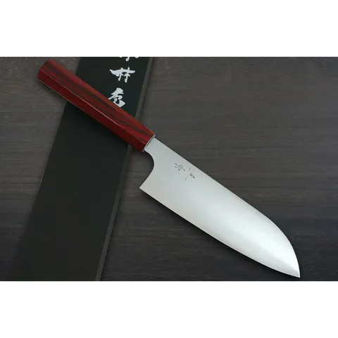 Kei Kobayashi R2 Special Finished CS Japanese Chefs Santoku Knife 170mm with Red Lacquered Wood Handle
