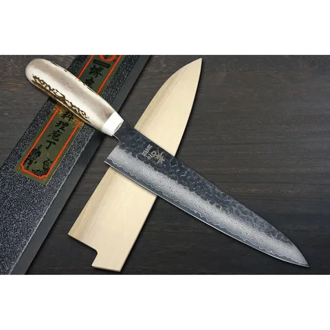Sakai Takayuki 33-Layer VG10 Damascus DHW Japanese Chefs Gyuto Knife 210mm with White Antler Handle